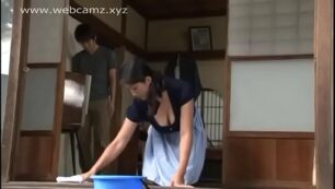 Horny Japanese wife alone with a young man